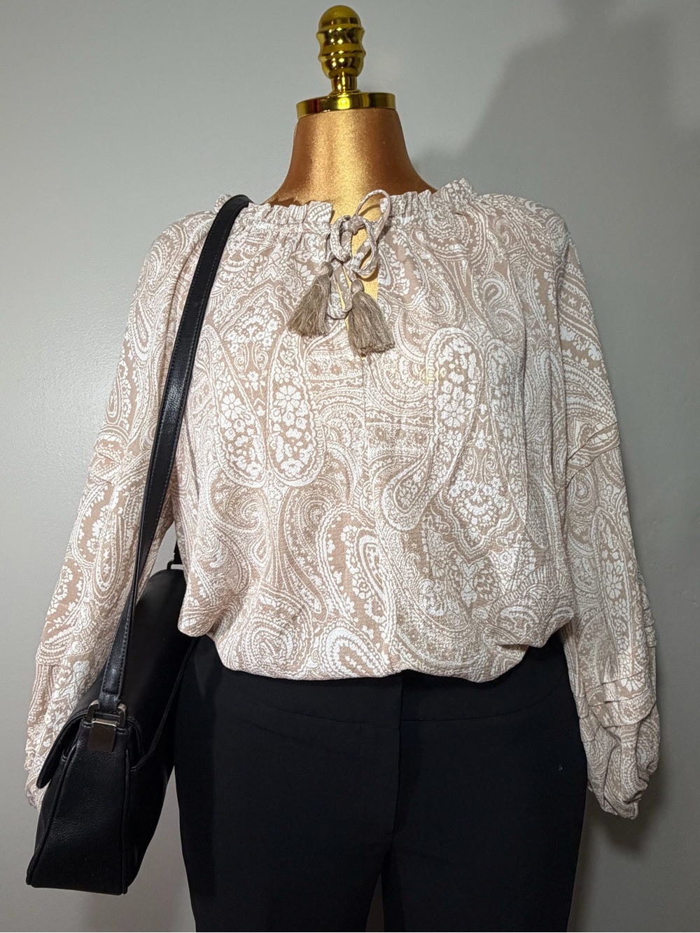 NWT Fate Womens Blouson Bodysuit Size Small Beige Peasant
